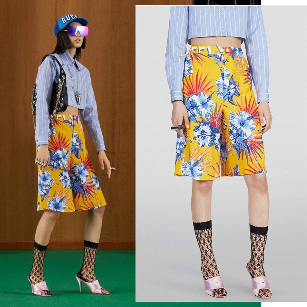 GUCCI CROPPED PANTS HAWAIIAN BERMUDA SHORTS HIBISCUS LEAVES PRINT sz IT 38 US 2